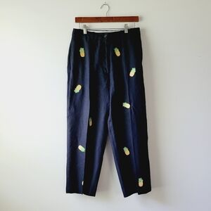 $10 sale 🍓 Deane & White pineapple linen black high waisted slacks size‎ 10
